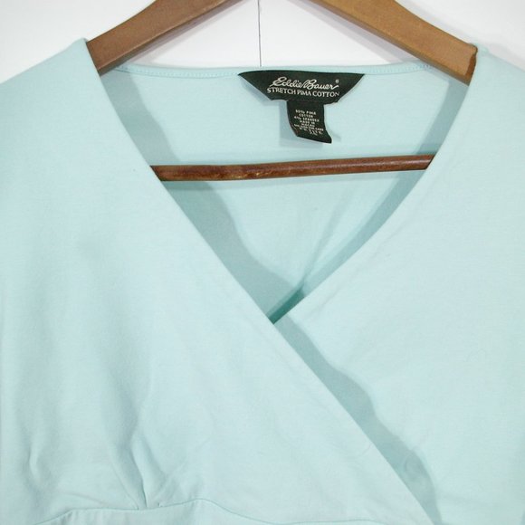 Eddie Bauer Surplice Top Womens Extra Small Seafoam Pima Cotton Long Sleeve - Picture 2 of 7